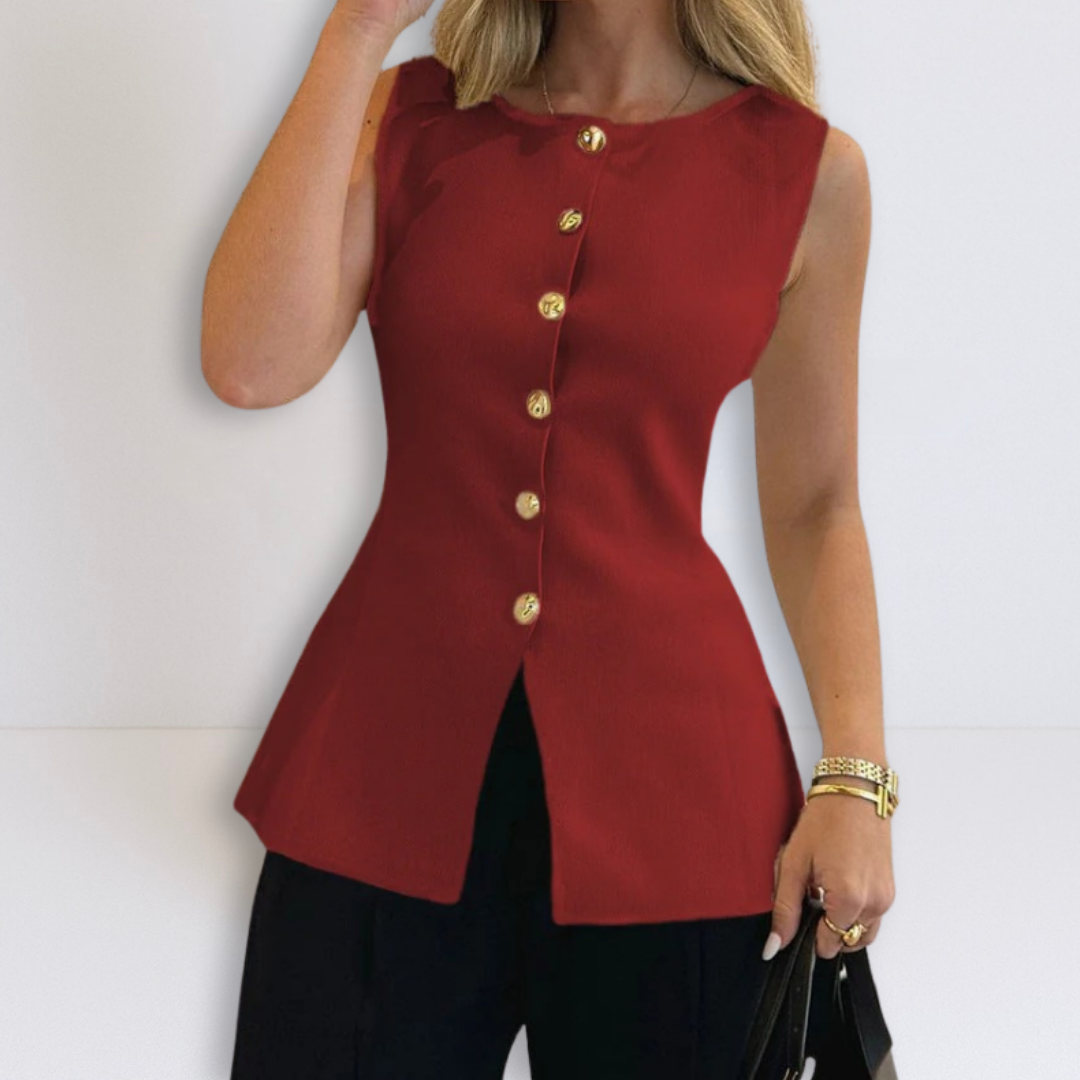 Rose | Sleeveless Button Peplum Top