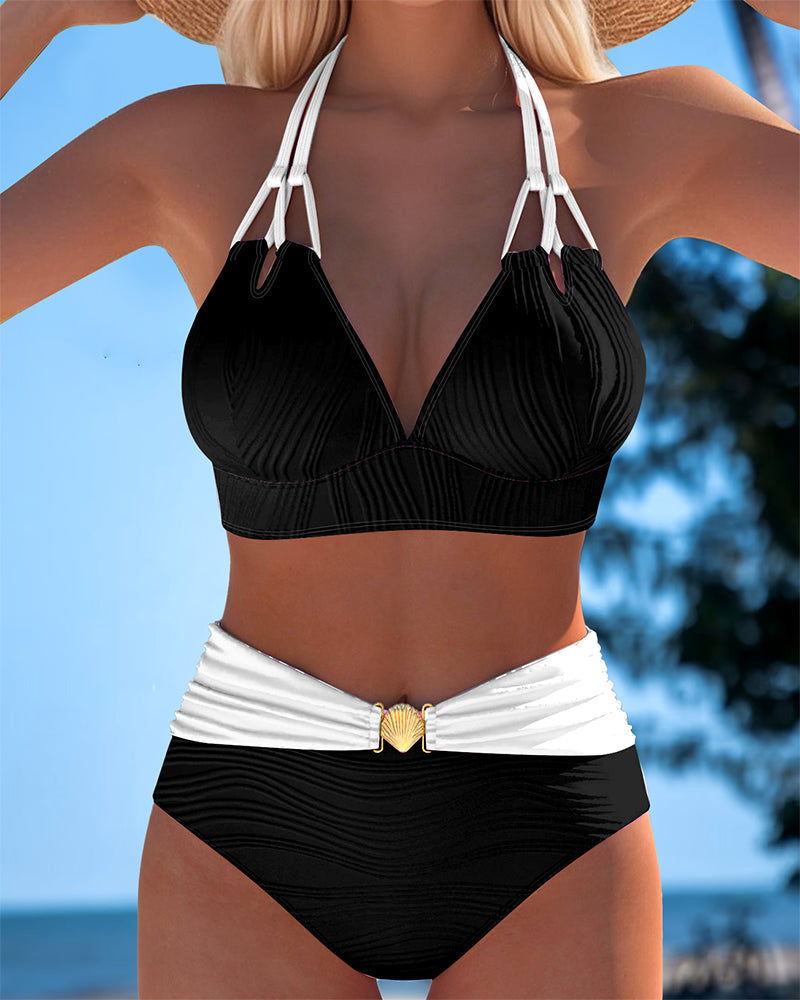 Lily™ | High Waisted Double Strap Swimsuit with Contrast Colour