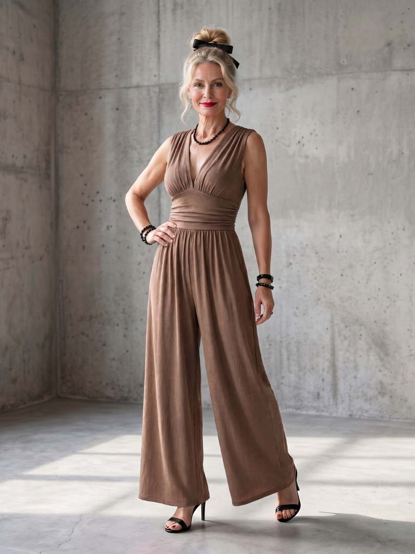 Vincenza | Deep V Waist Defined Wide Leg Jumpsuit