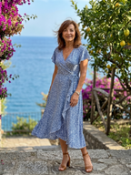 Samore | Floral Wrap Ruffle Midi Dress