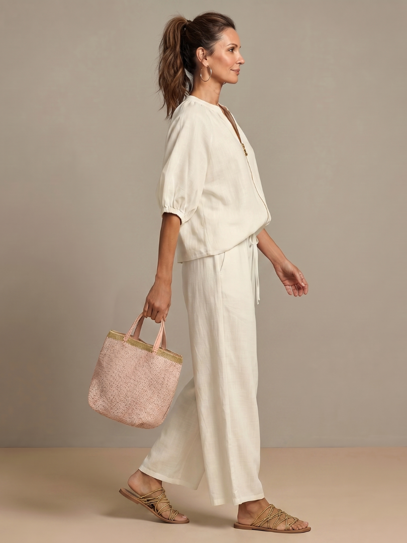 Natalia | Zip Front Blouson Top Wide Leg Set