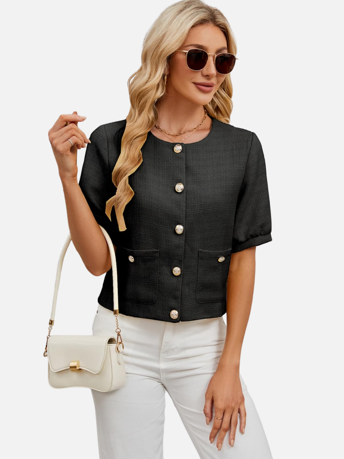 Vivian | Cropped Tweed Blazer Jacket
