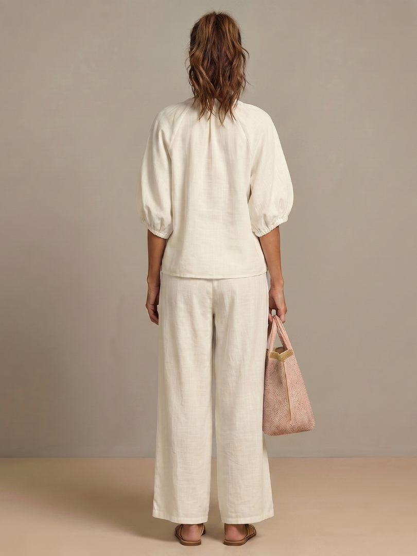 Natalia | Zip Front Blouson Top Wide Leg Set