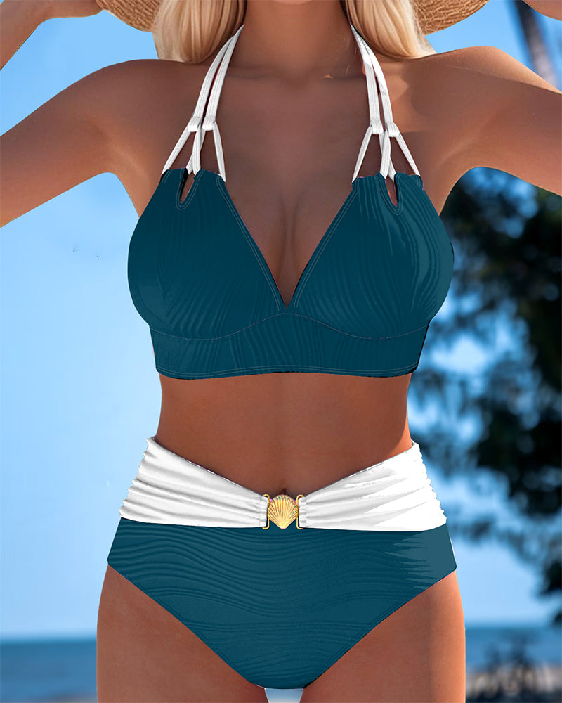 Lily™ | High Waisted Double Strap Swimsuit with Contrast Colour