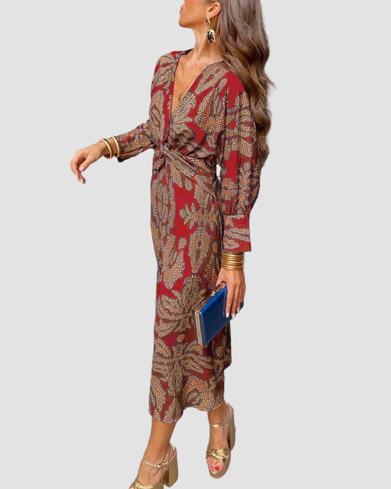 Harper™ | Elegant dress with long sleeves and floral print