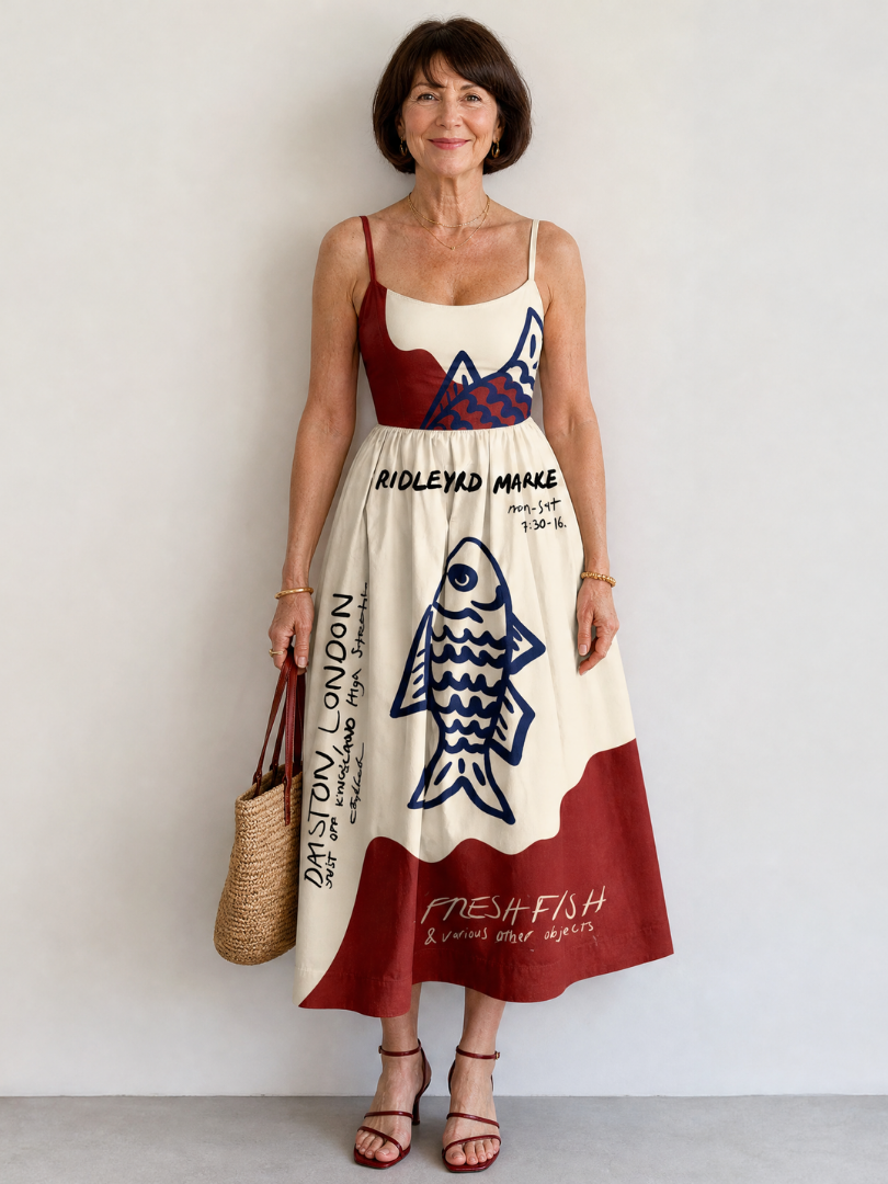 Eiope | Fish Graphic Sleeveless Midi Dress