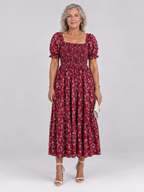 Louse | Floral Smocked Square Neck Midi Dress
