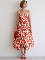 Virelina | Diamond Print Sleeveless Midi Dress