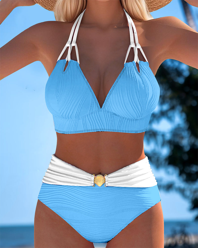 Lily™ | High Waisted Double Strap Swimsuit with Contrast Colour