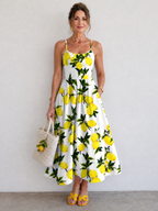 Limonelle | Lemon Print Sleeveless Midi Dress