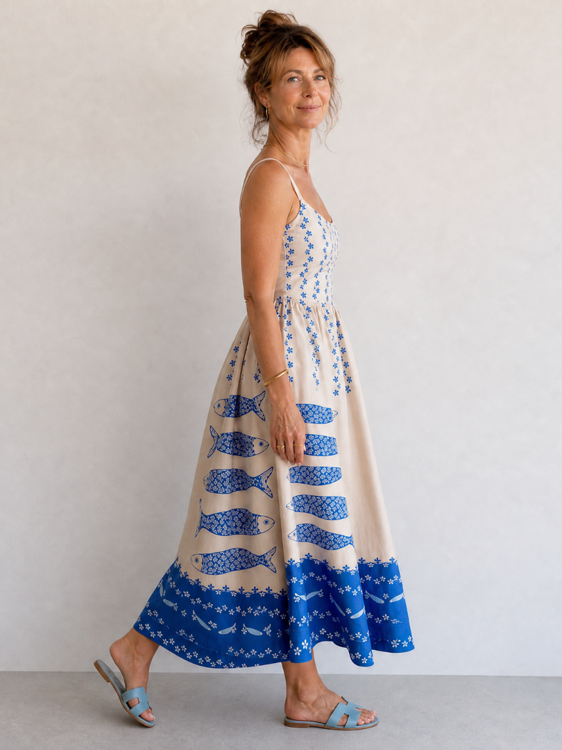 Mukara | Fish Print Sleeveless Midi Dress