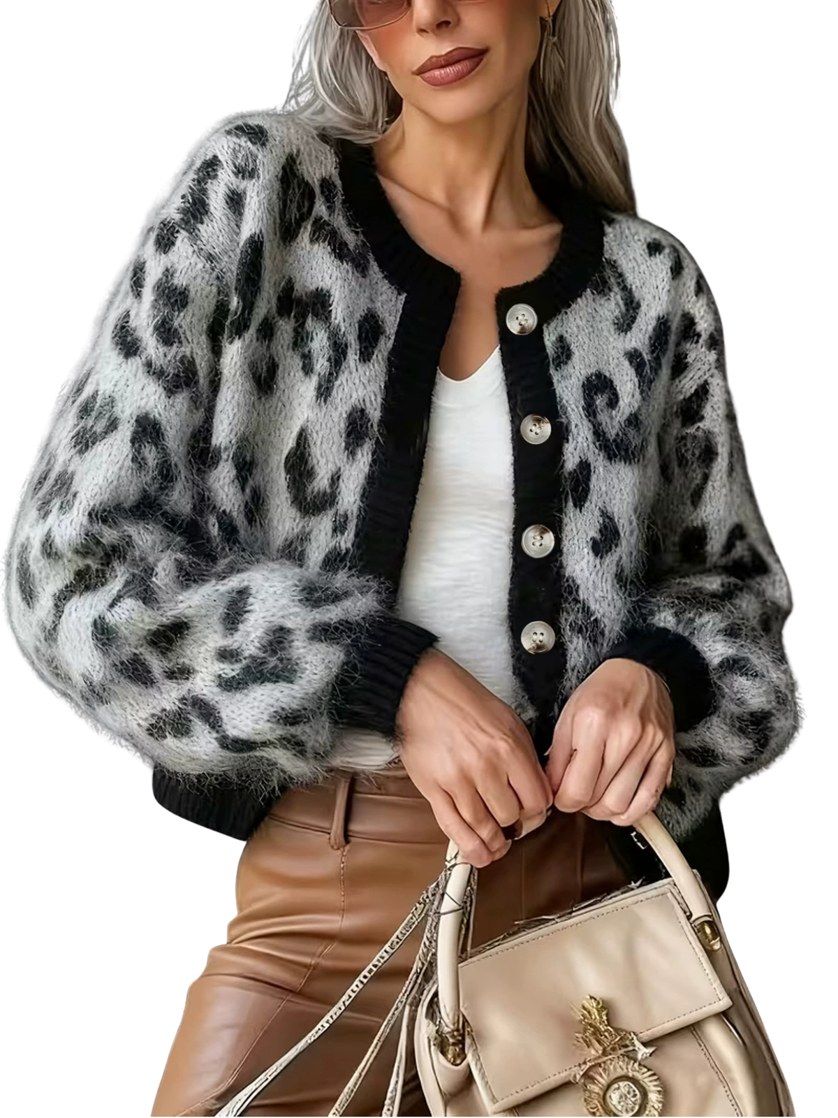 EUDORA™ – Vintage Style Leopard Cardigan Sweater