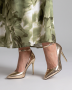Elowen | Metallic Pointed Toe Ankle Strap Pumps