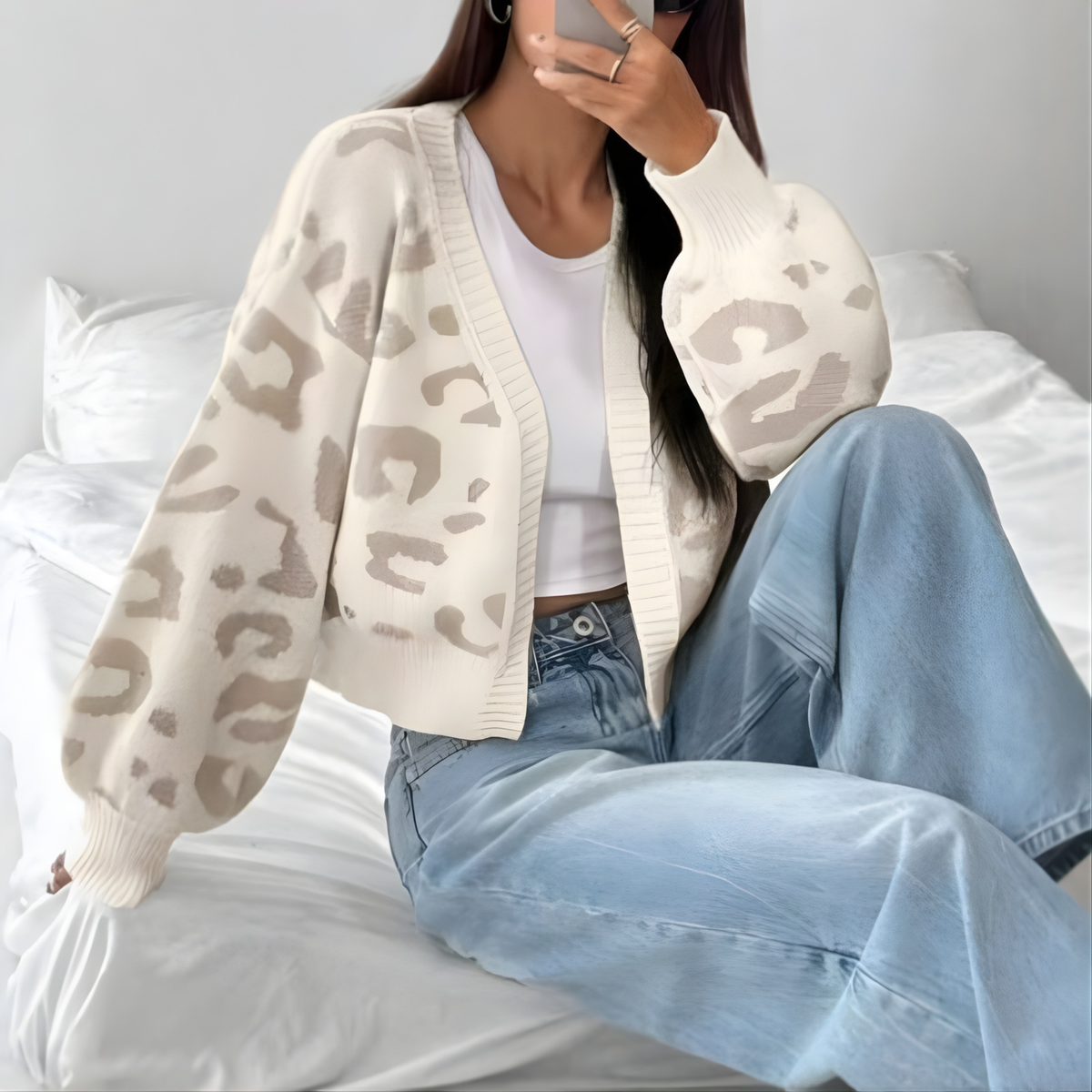 AVIA™ - Comfy Leopard Print Lantern Sleeve Cardigan
