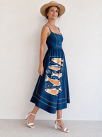 Calythene | Fish Print Sleeveless Midi Dress