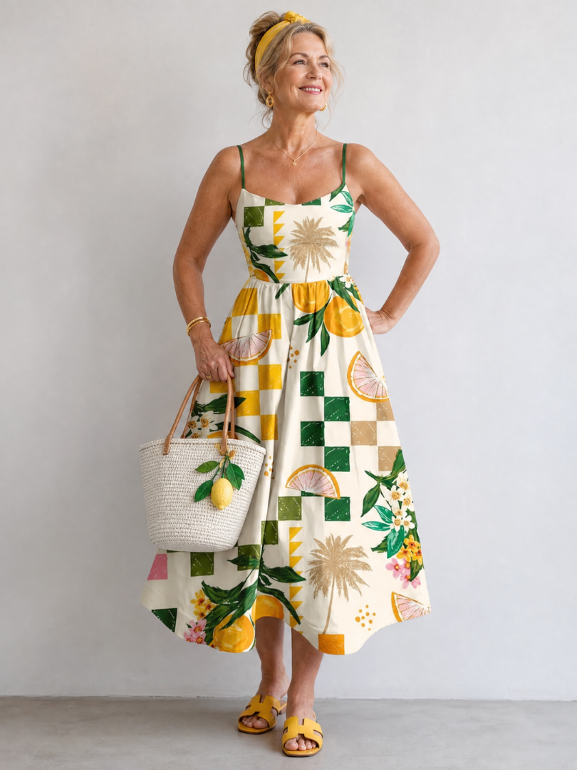 Aurexia | Citrus Print Sleeveless Midi Dress