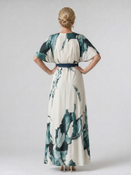 Moglos | Abstract Belted Flutter Sleeve Maxi Dress