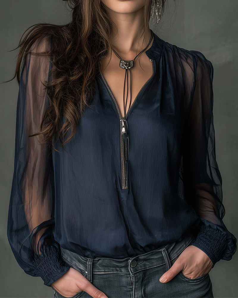 Helen | Half-Zip Blouse Long Sleeve Knit