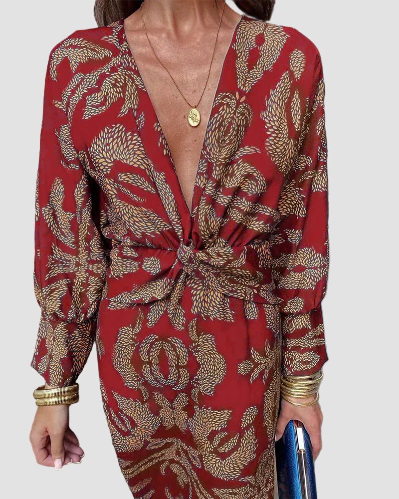 Harper™ | Elegant dress with long sleeves and floral print