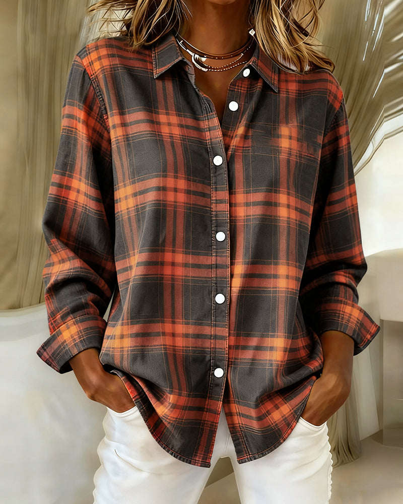 Xenna | Shirt with Check Pattern and Notched Collar