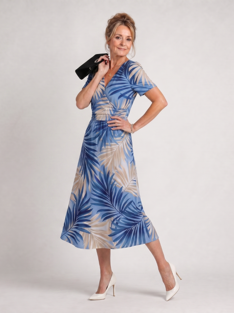 Chiffon Midi Dress Women Women's Chiffon Midi Dress – Elegant V-Neck, Ruched Flowy A-Line, Floral Print, Short Sleeve, Knee Length (Casual Or Formal)