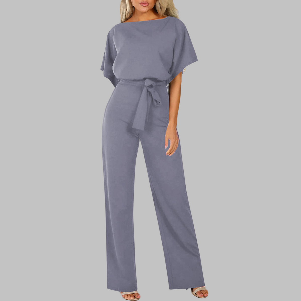 WANNON™ - Casual Tie Front Batwing Sleeve Jumpsuit