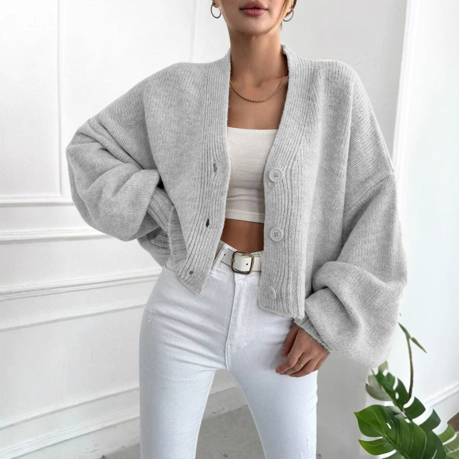 LUMI™ - Casual Crop Lantern Sleeve Cardigan