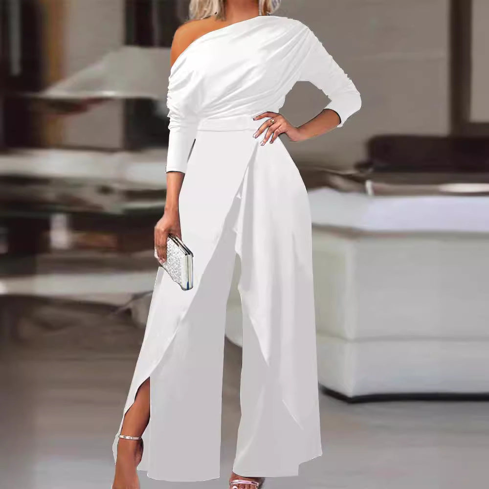 RANA™ - Elegant Ruched Wrap Split Hem Jumpsuit