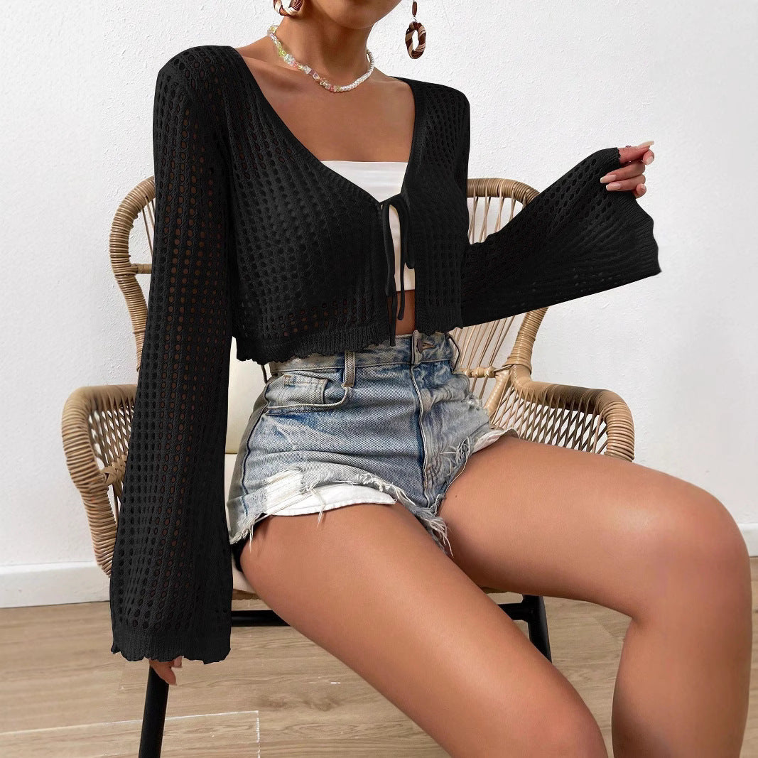 QUINTANA™ - Lightweight Tie Front V-Neck Crop Cardigan
