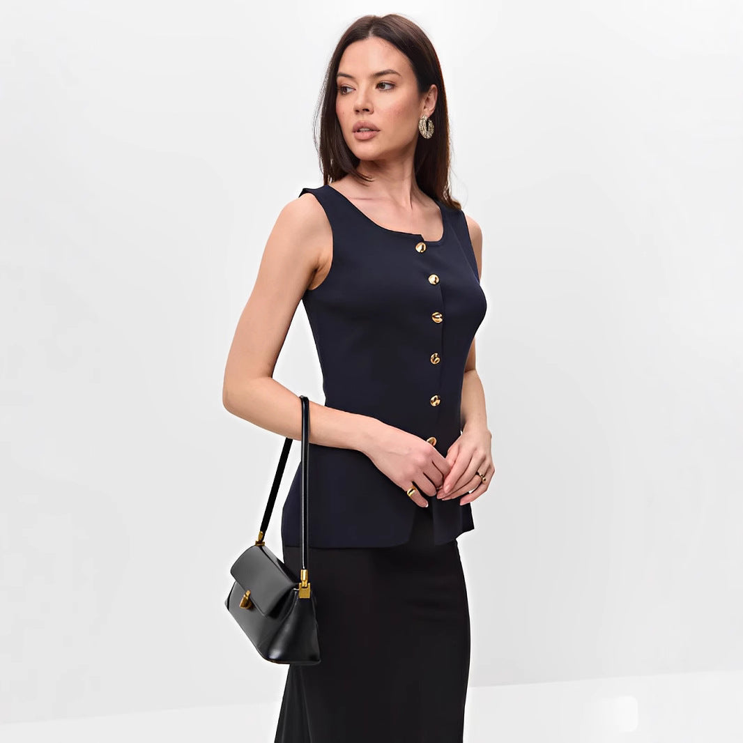 Rose | Sleeveless Button Peplum Top