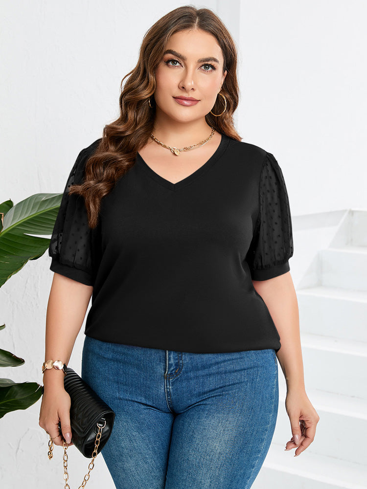 Linda | Sheer Sleeve V-Neck Top