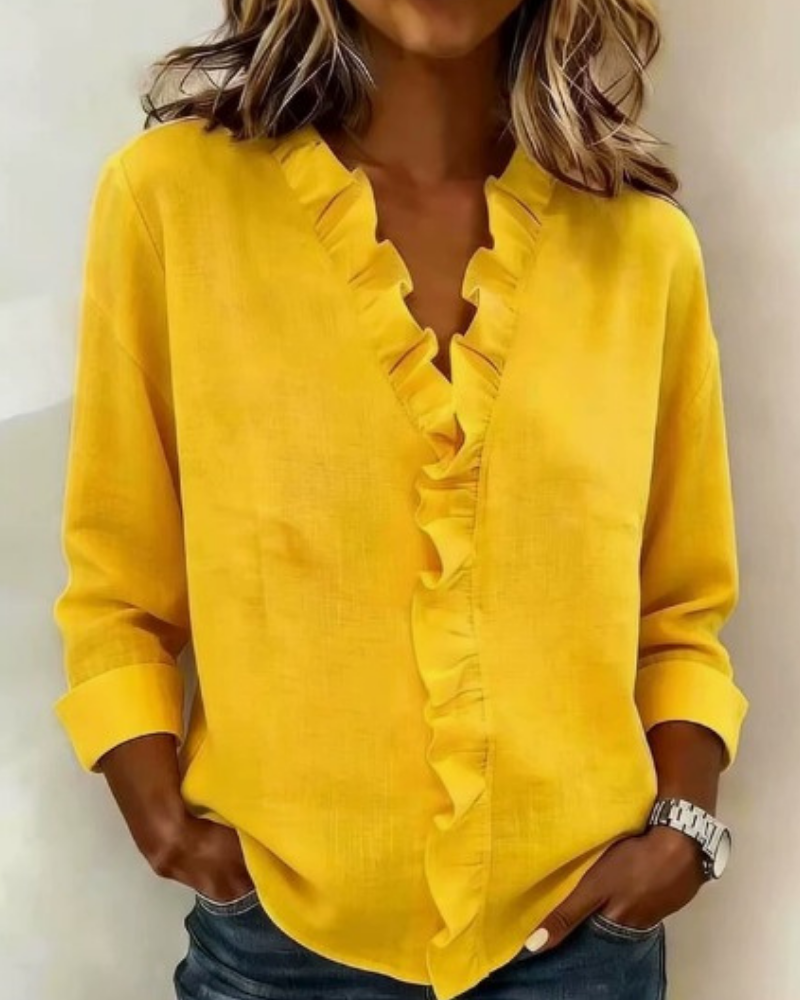 Susan | Blouse with Ruffles, V-Neck and Long Sleeves