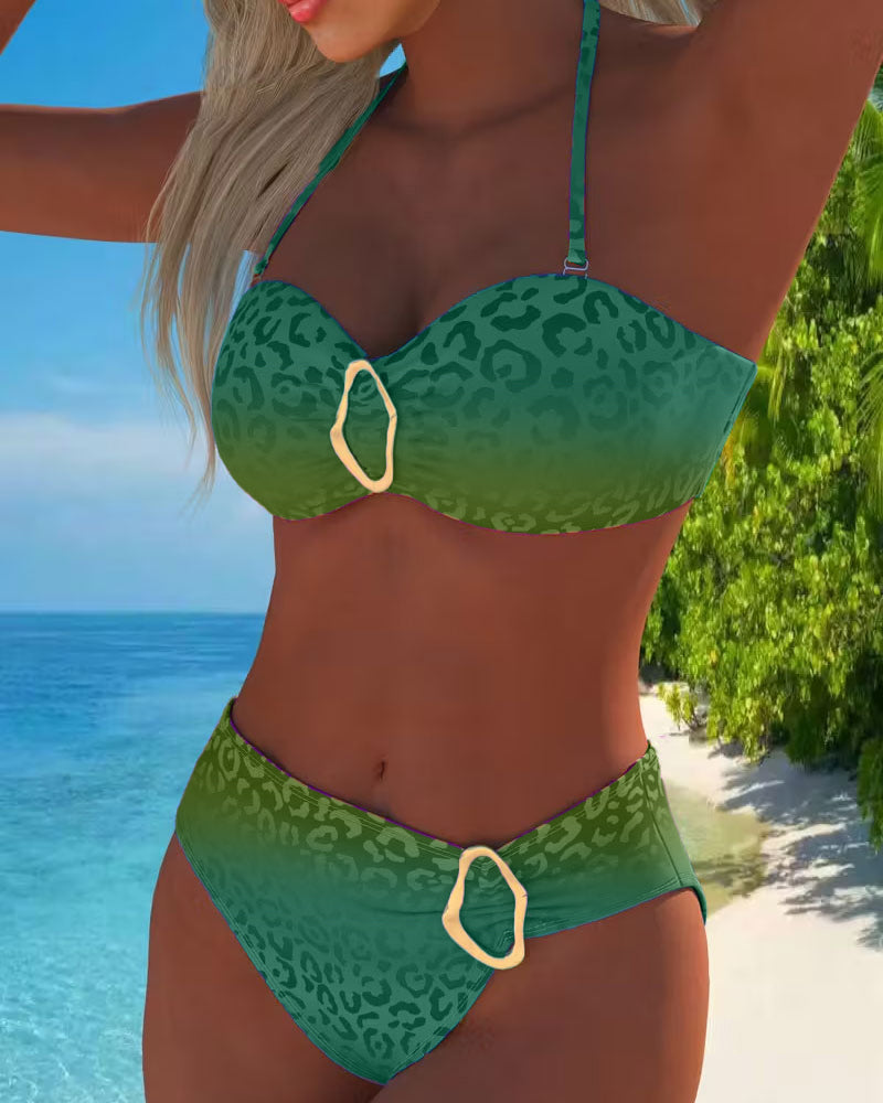 Sofia™ | Halter Neck Leopard Print Gradient Swimsuit