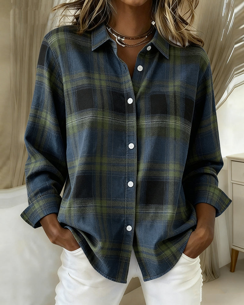 Xenna | Shirt with Check Pattern and Notched Collar