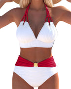 Lily™ | High Waisted Double Strap Swimsuit with Contrast Colour