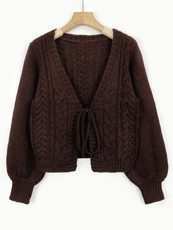 ALICIA™ - Casual Drop Shoulder Long Sleeve Cardigan Tie Front V-Neck Knitwear